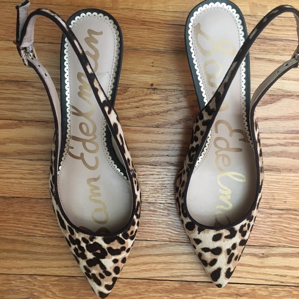 Sling back animal print heels